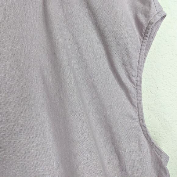 Ellos Lilac Purple Linen Rayon Top Women's L 18/20 V Neck Button Short Sleeve - Picture 3 of 6